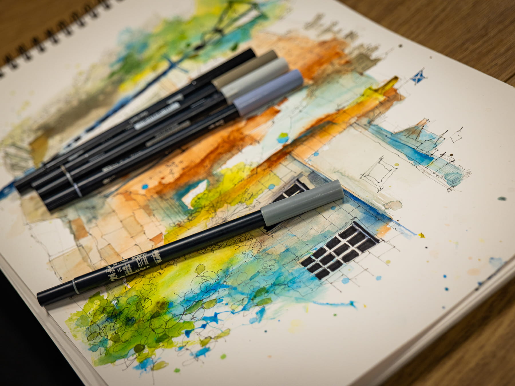 Balancing Watercolour and Brush Pens
